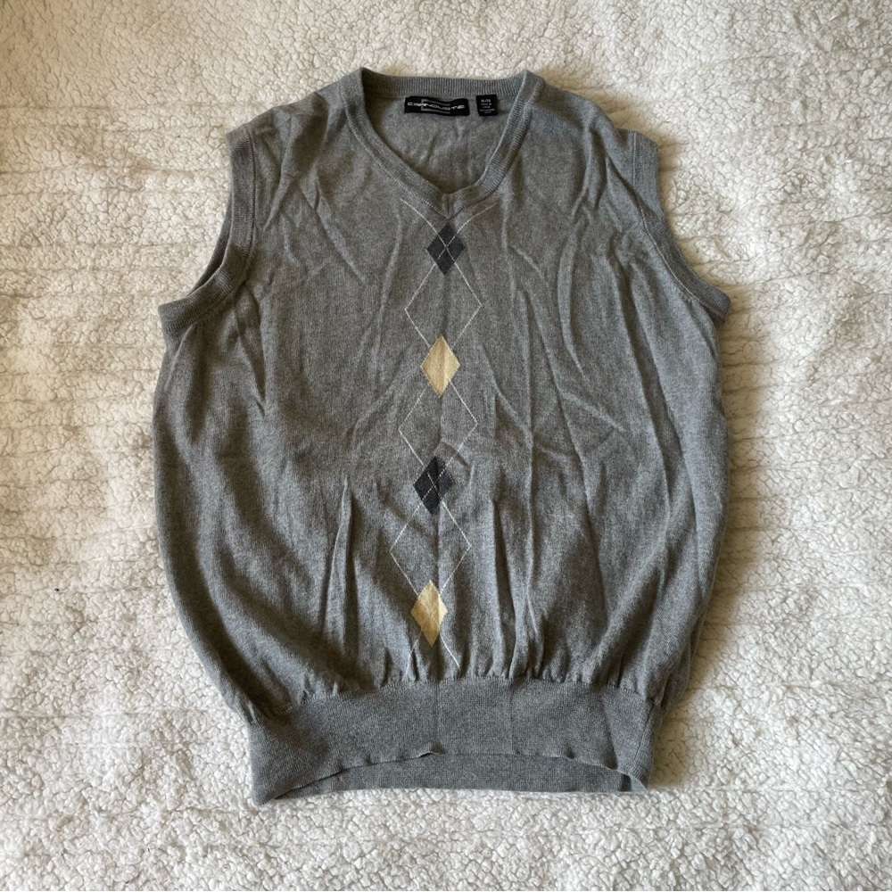 Carnoustie Men’s Gray V Neck Argyle Knit Sweater Vest Sleeveless Wool Pullover